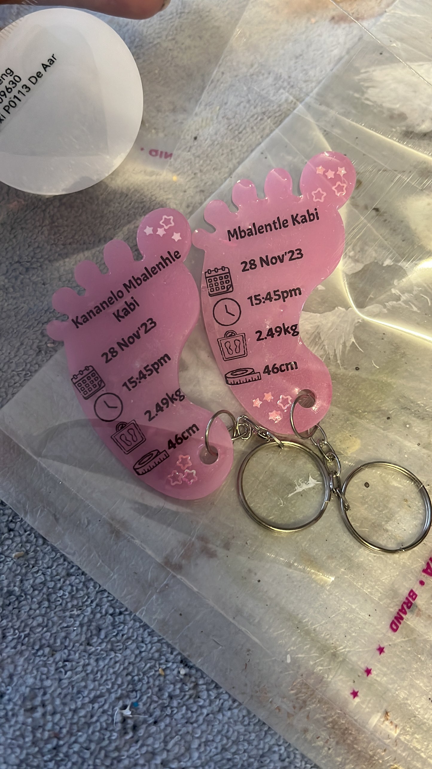 Large Foot Birth Detail Key Chain