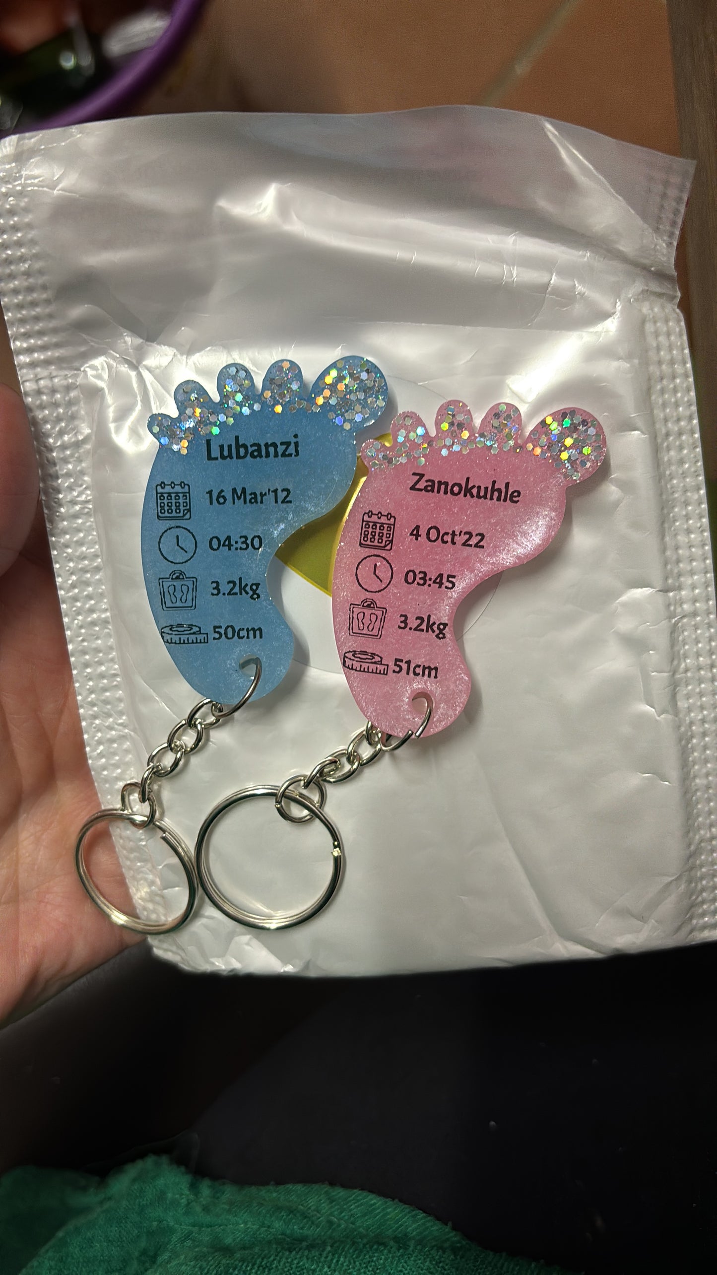Large Foot Birth Detail Key Chain