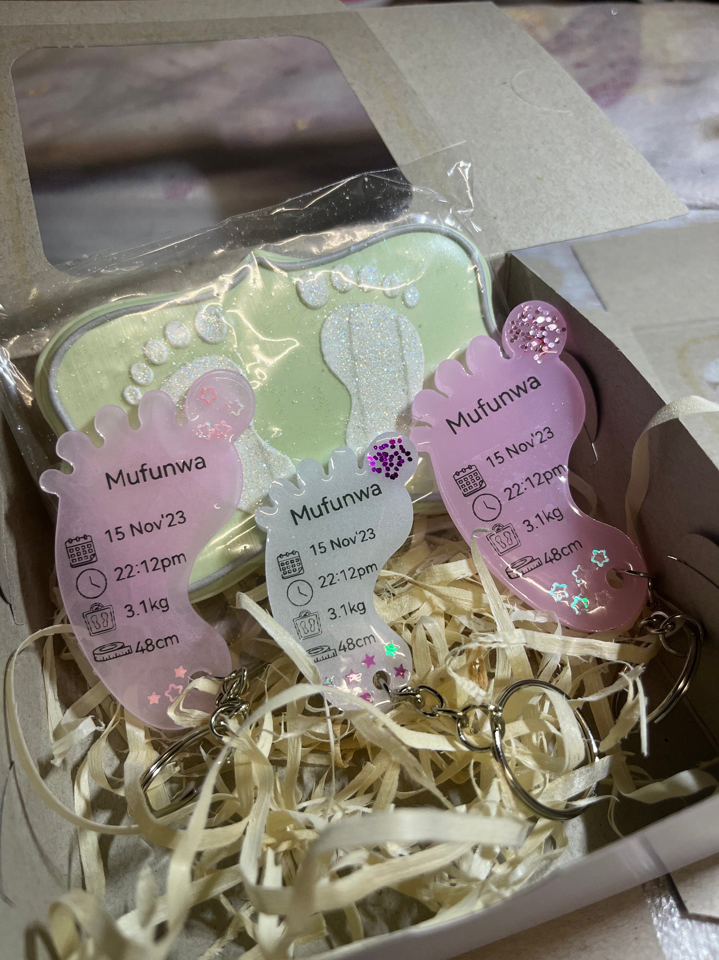 Large Foot Birth Detail Key Chain