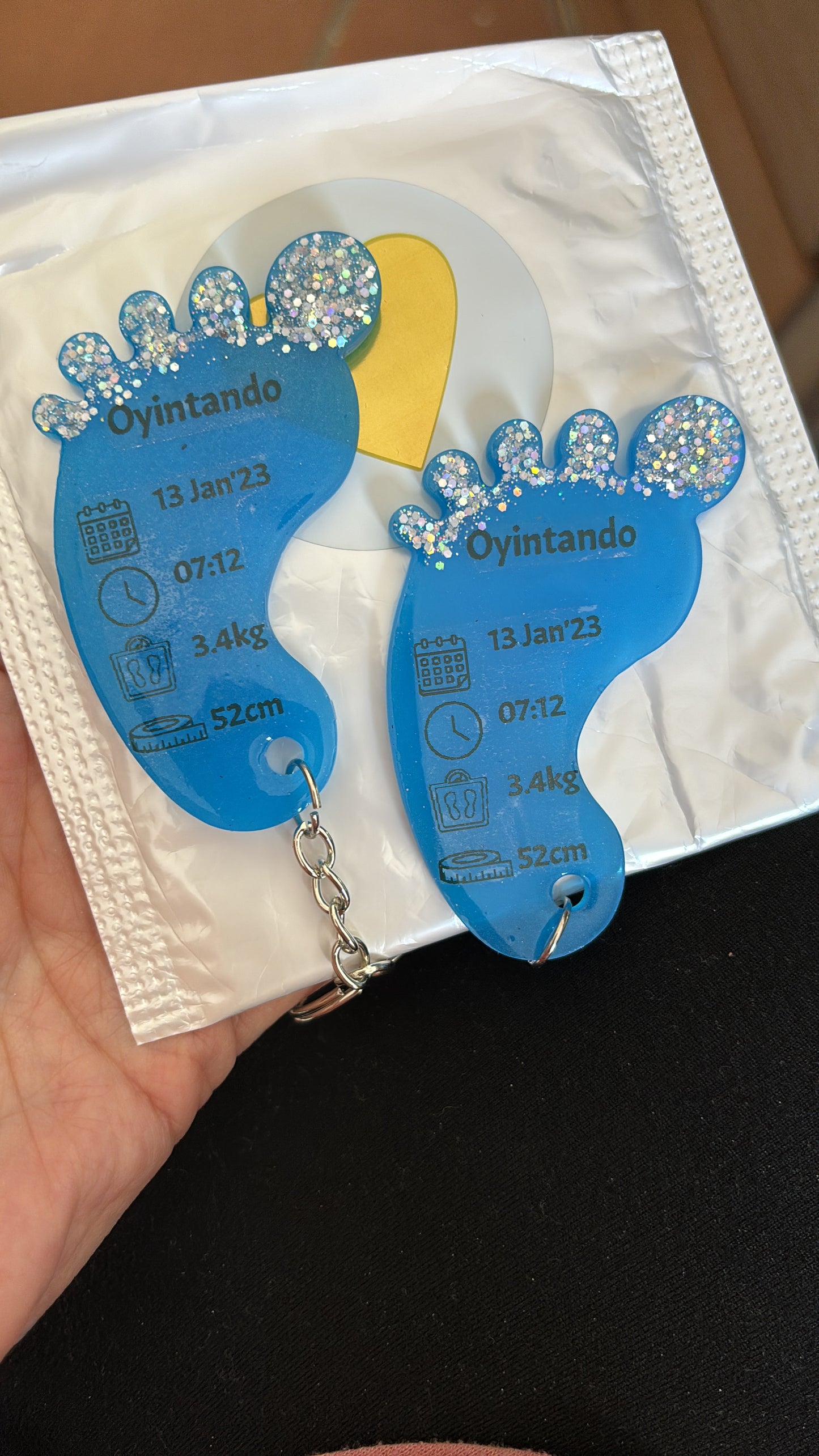 Large Foot Birth Detail Key Chain