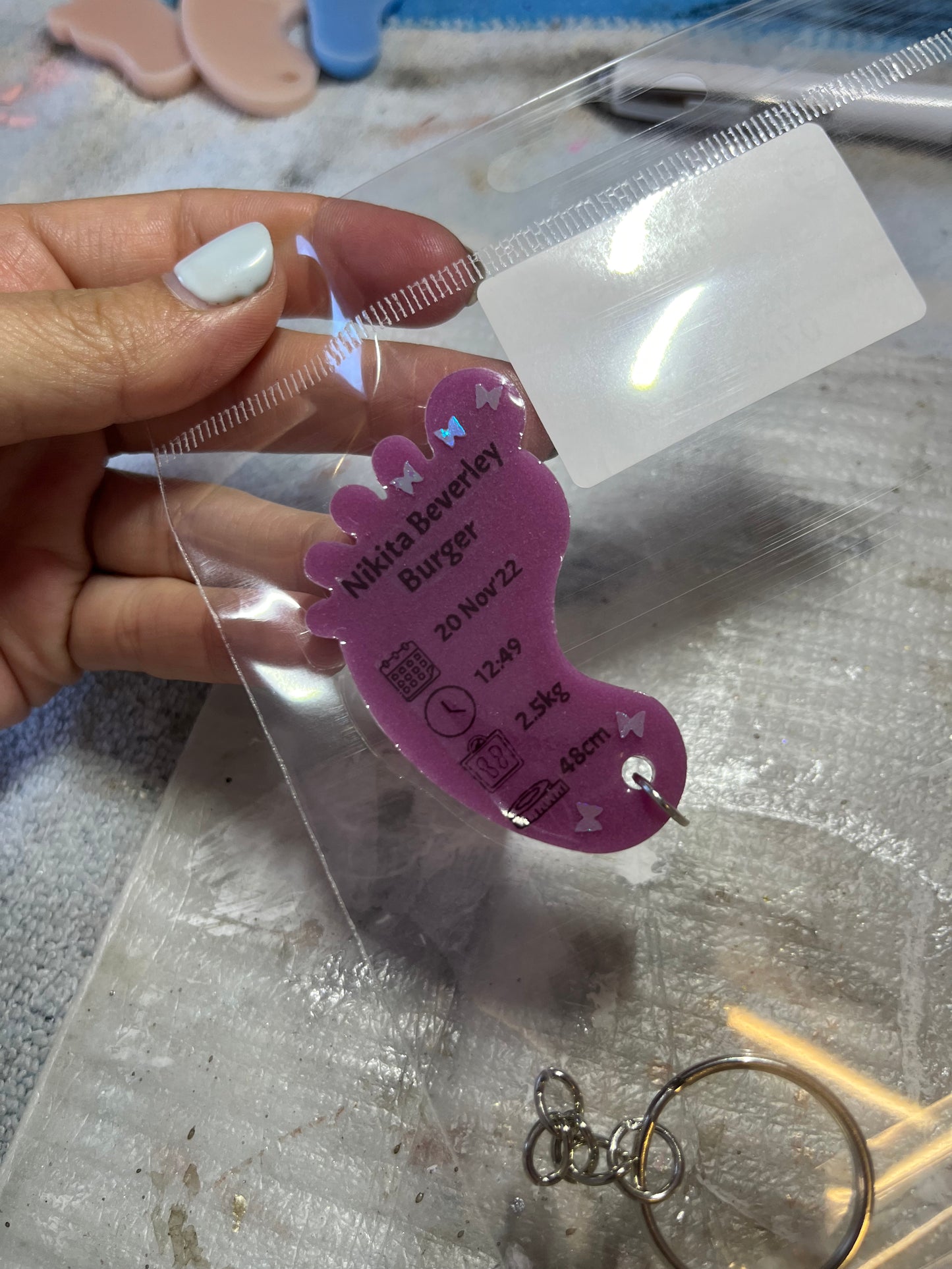 Large Foot Birth Detail Key Chain