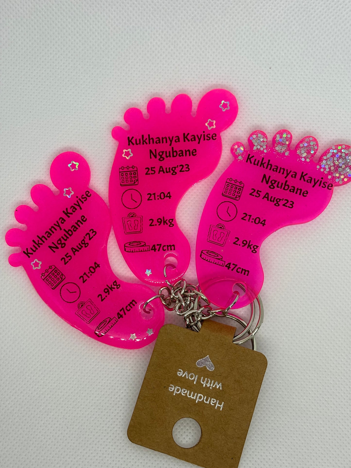 Large Foot Birth Detail Key Chain