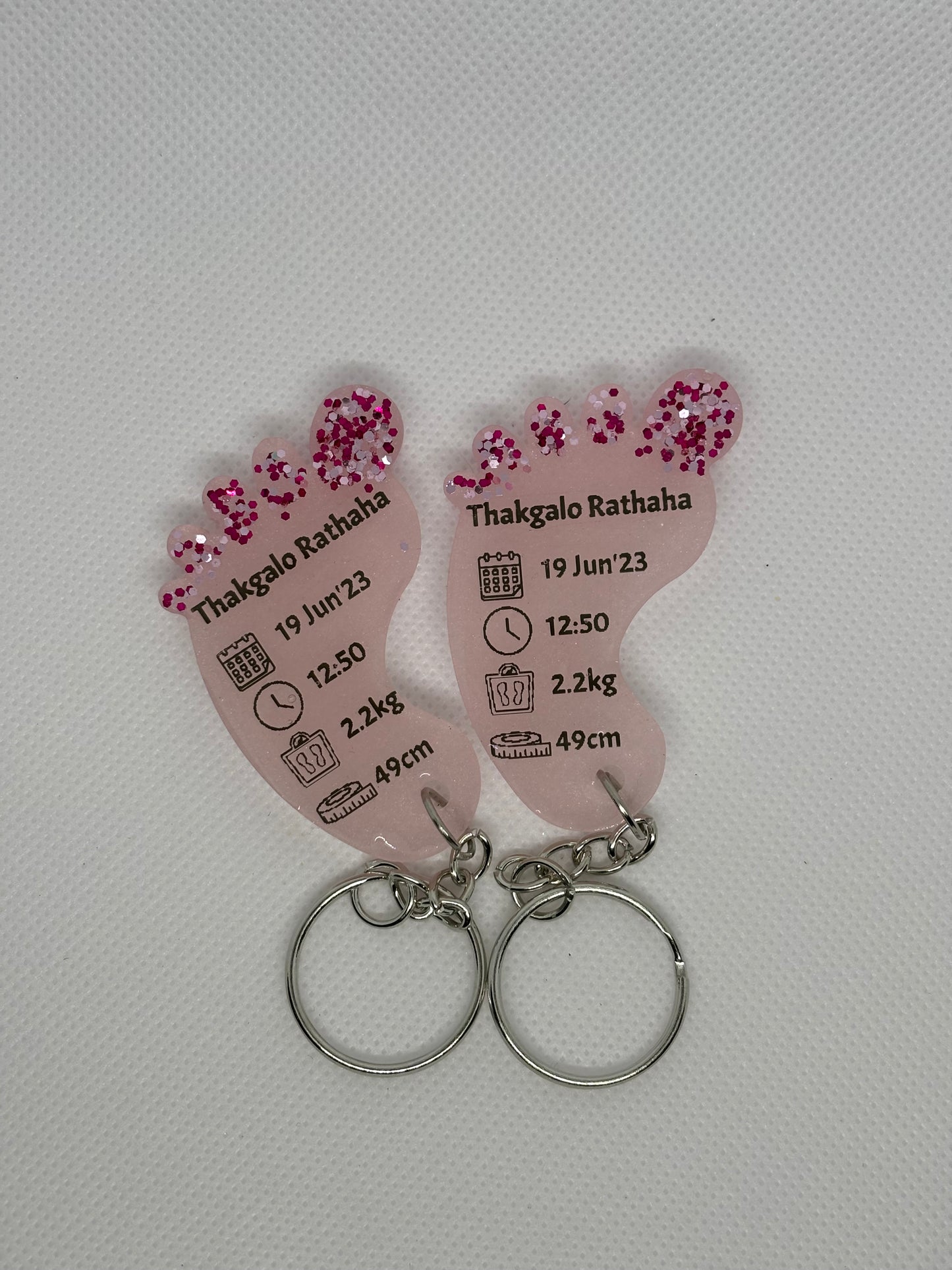 Large Foot Birth Detail Key Chain