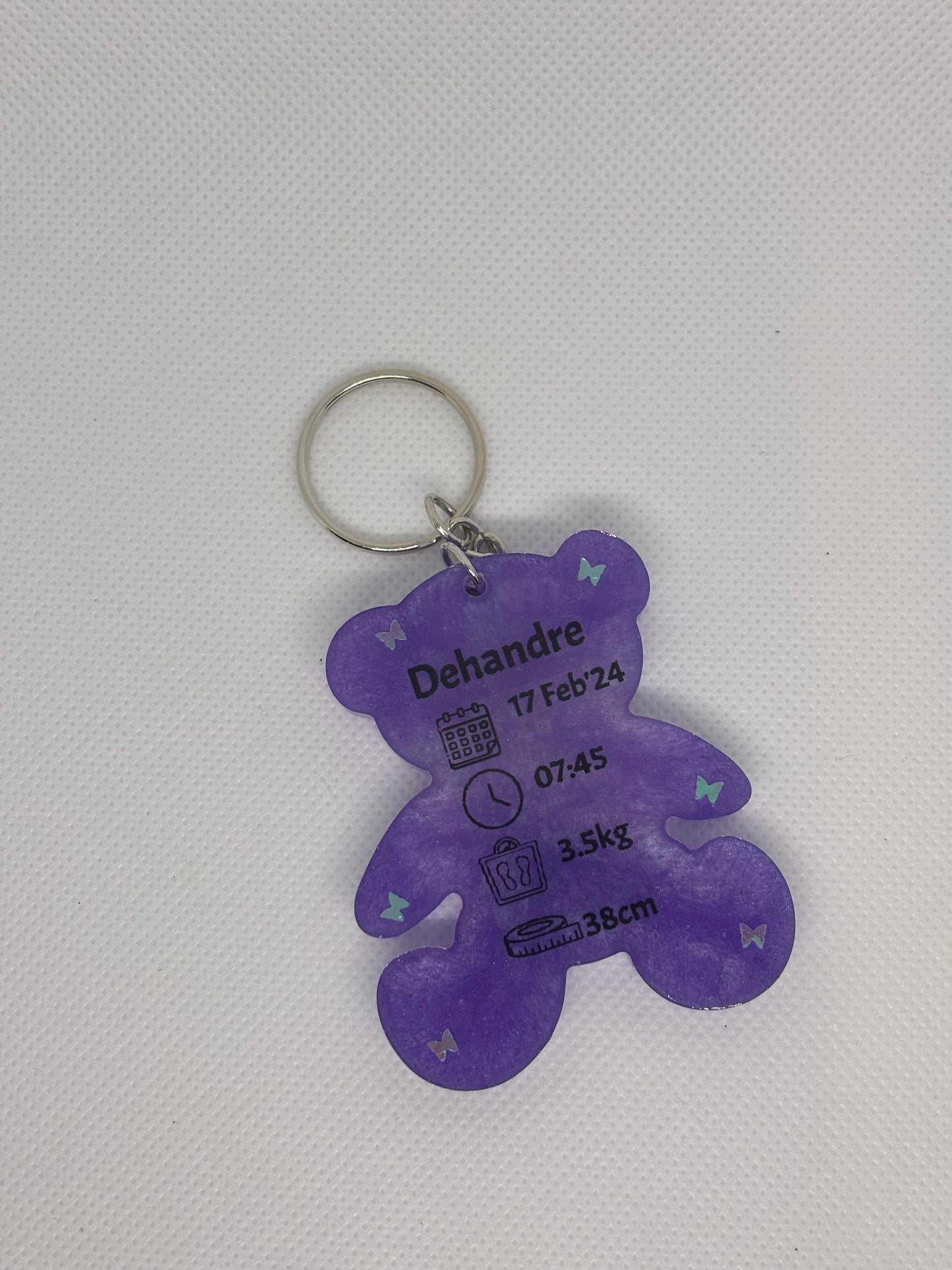 Teddy Bear Birth Detail Key Chain