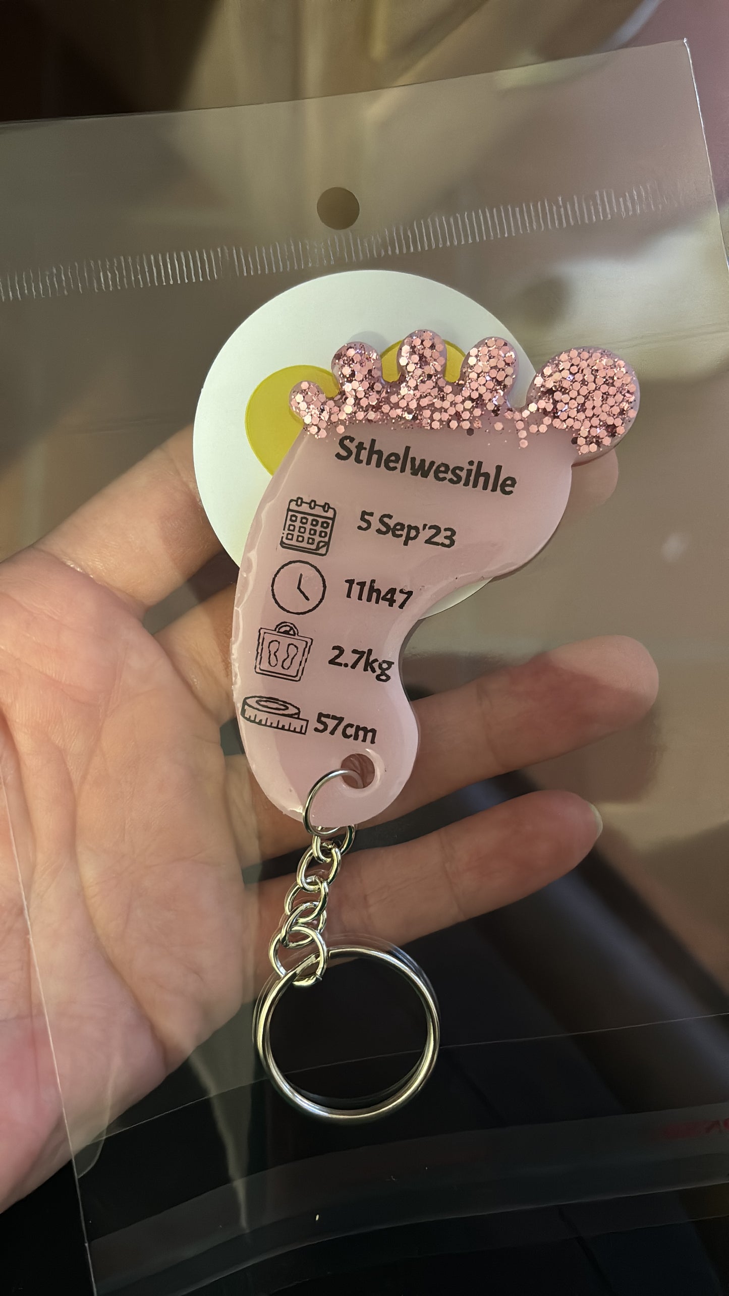 Large Foot Birth Detail Key Chain