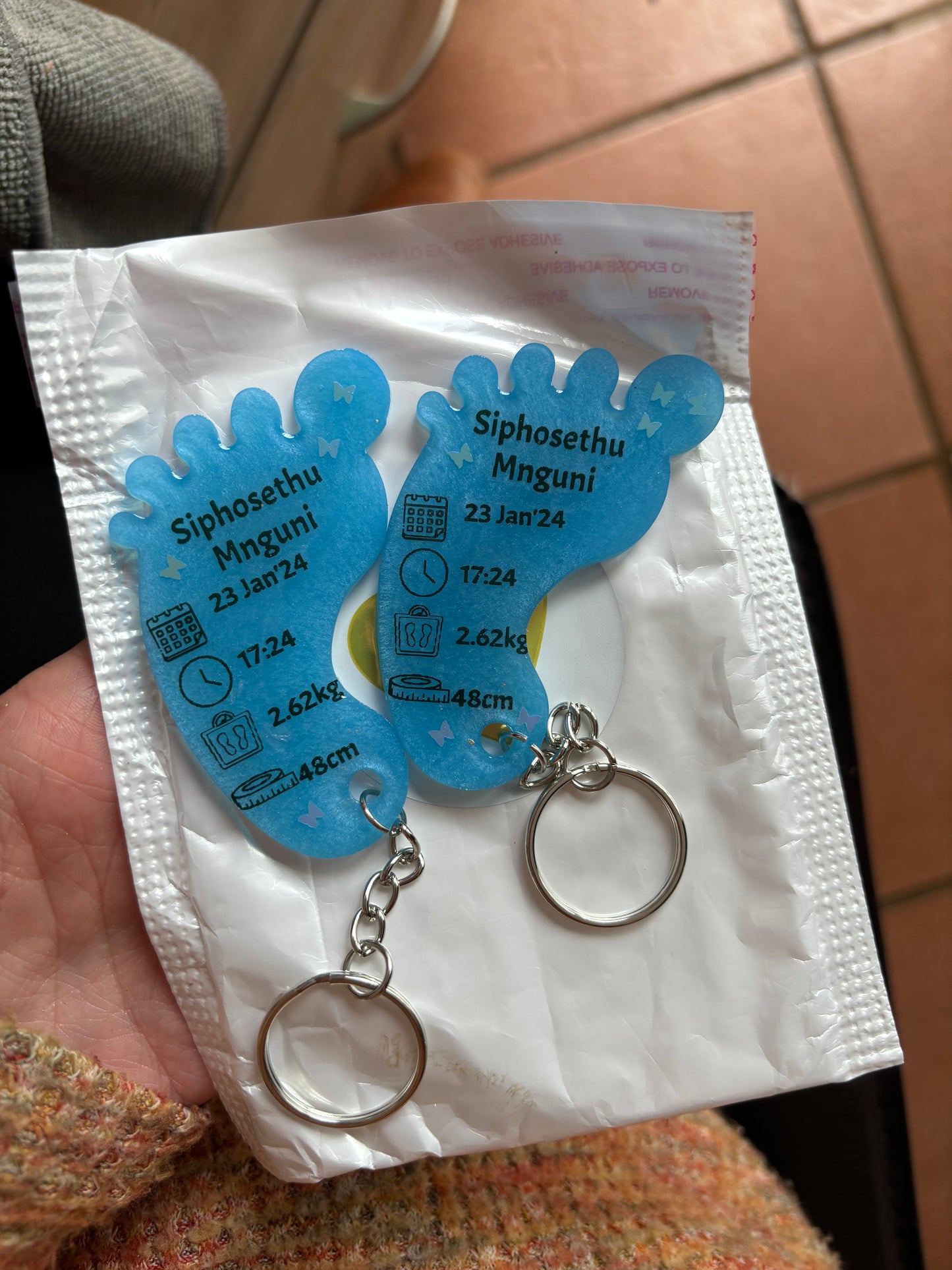 Large Foot Birth Detail Key Chain