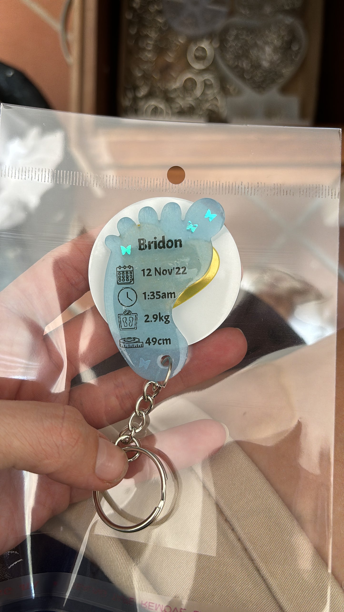 Large Foot Birth Detail Key Chain