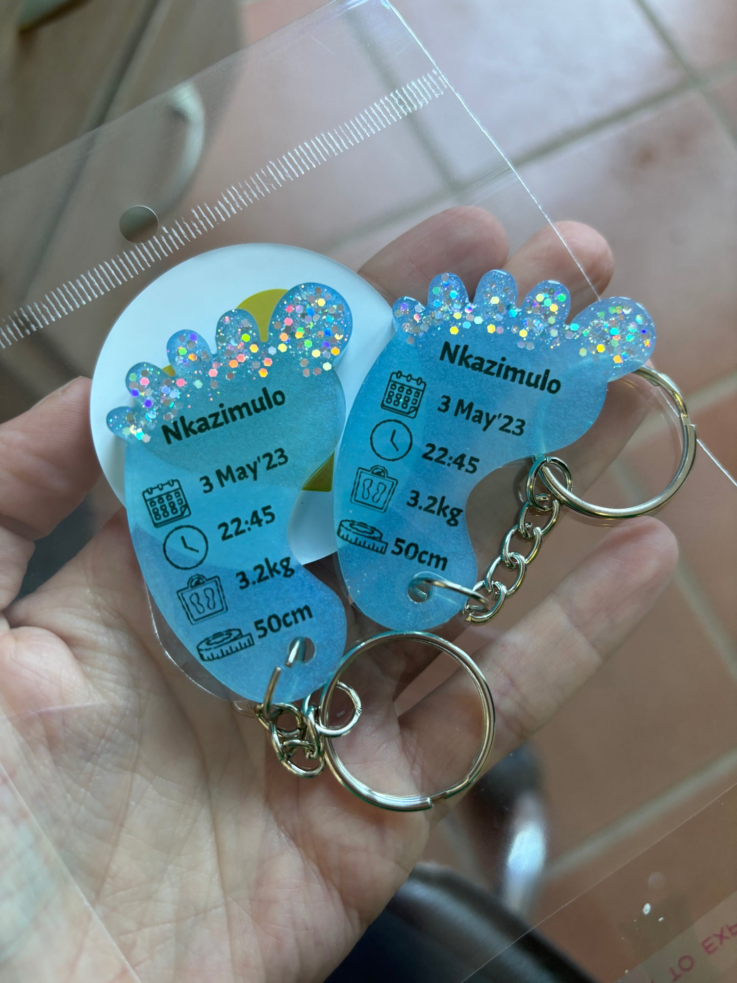 Large Foot Birth Detail Key Chain