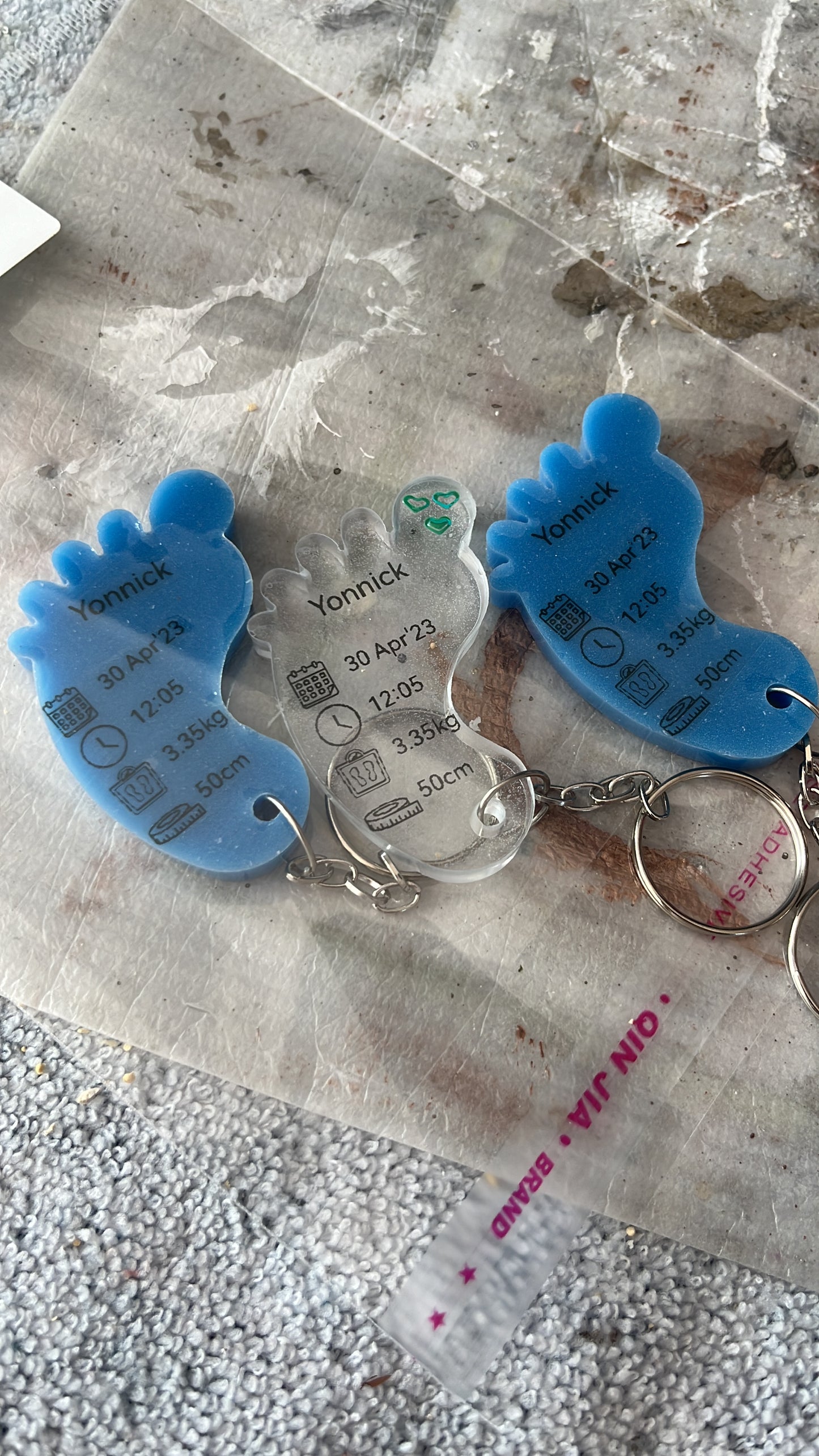 Large Foot Birth Detail Key Chain