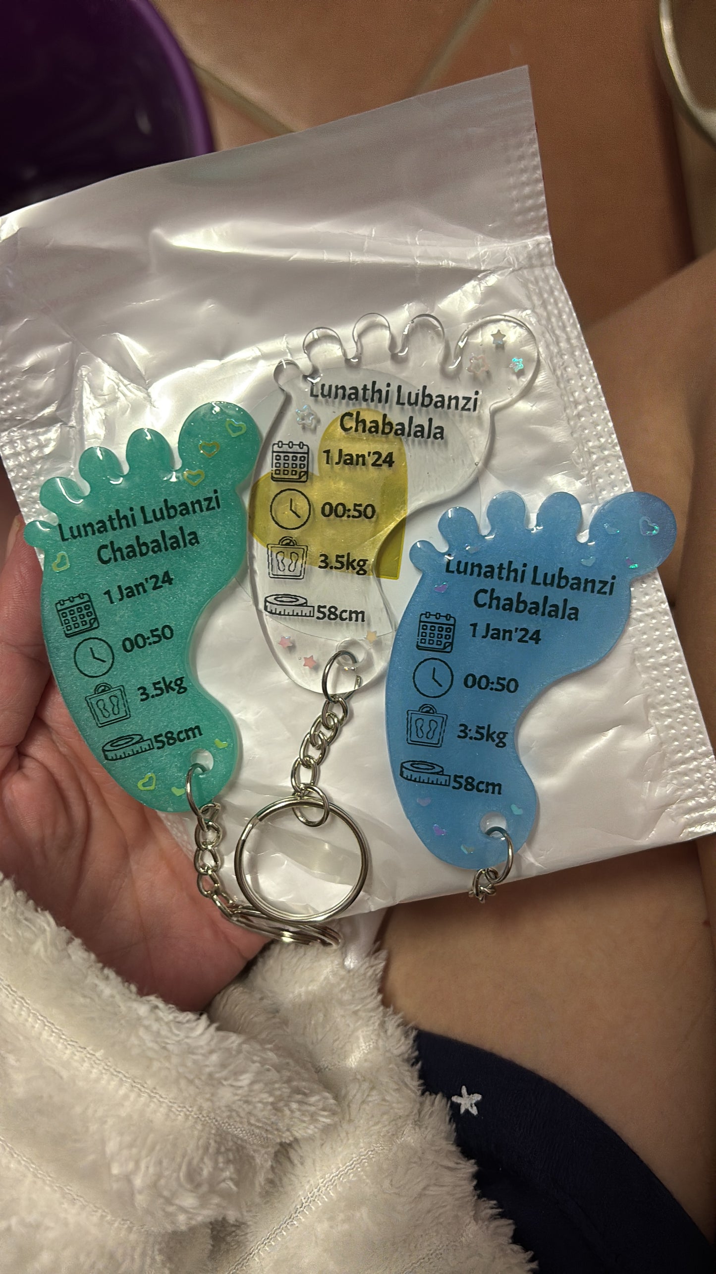 Large Foot Birth Detail Key Chain