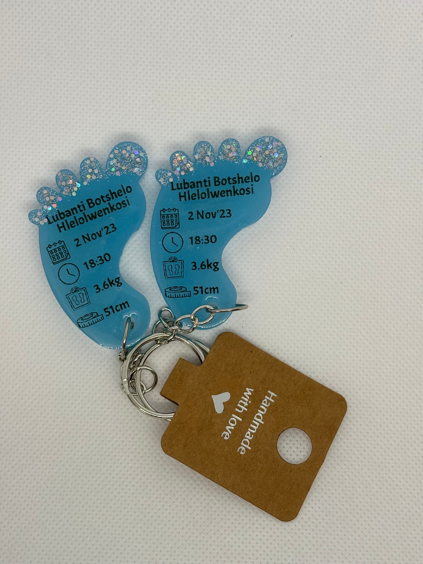 Large Foot Birth Detail Key Chain