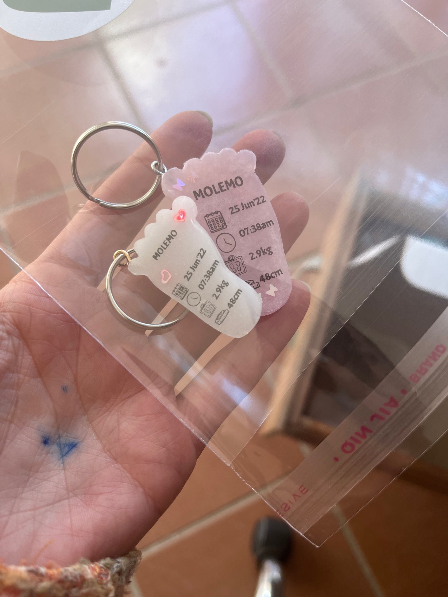 Small Foot Birth Detail Key Chain