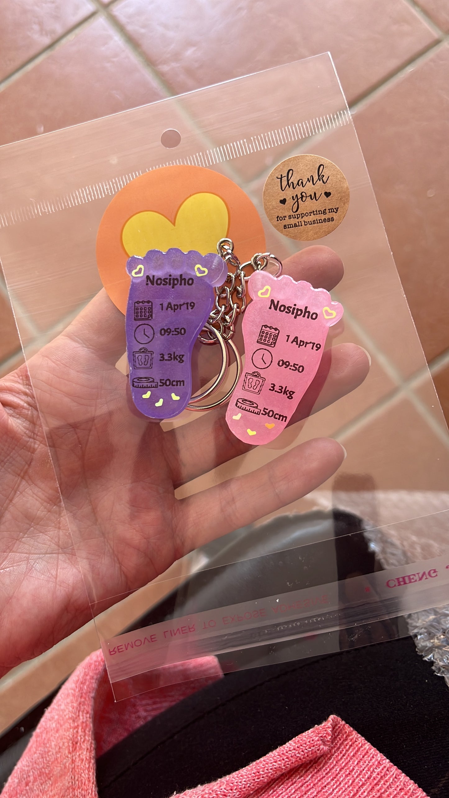 Small Foot Birth Detail Key Chain