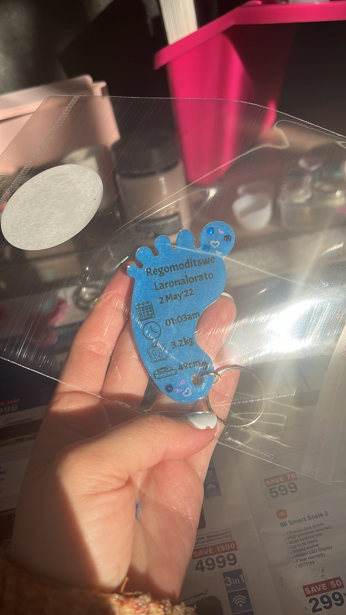 Large Foot Birth Detail Key Chain
