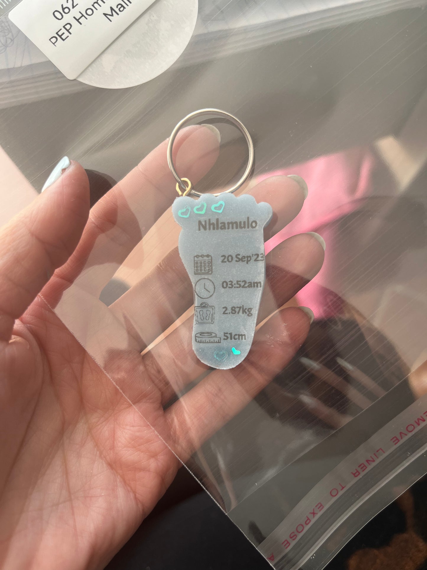 Small Foot Birth Detail Key Chain