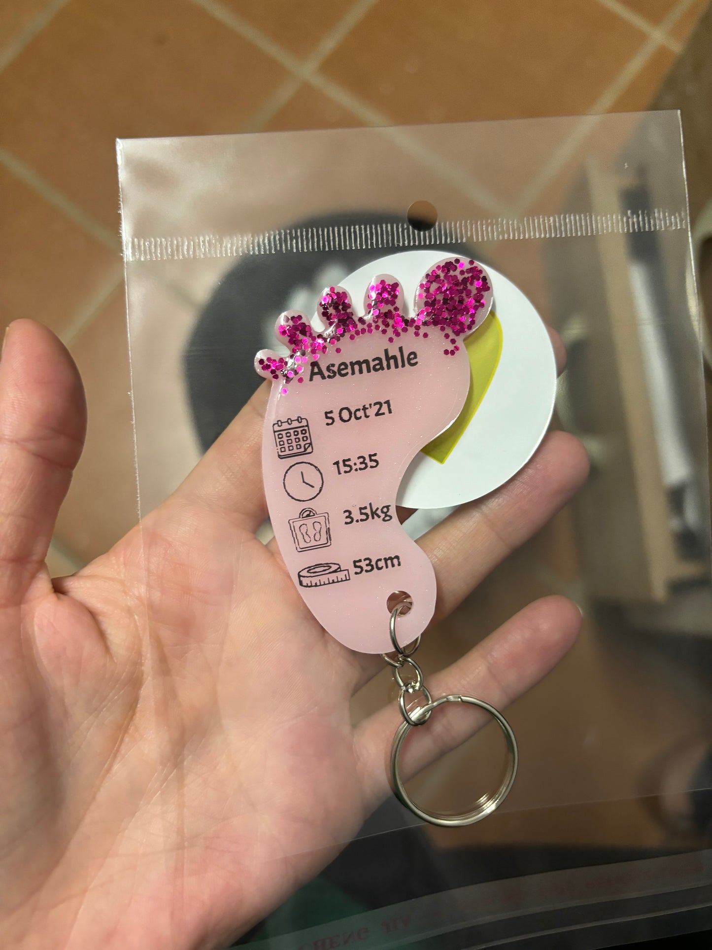 Large Foot Birth Detail Key Chain