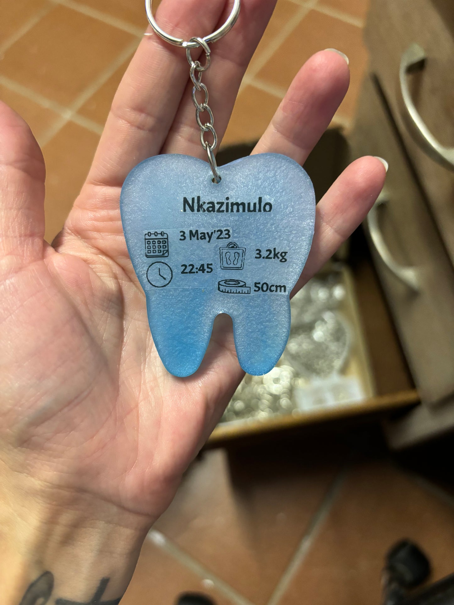 Baby Tooth Birth Detail Key Chain