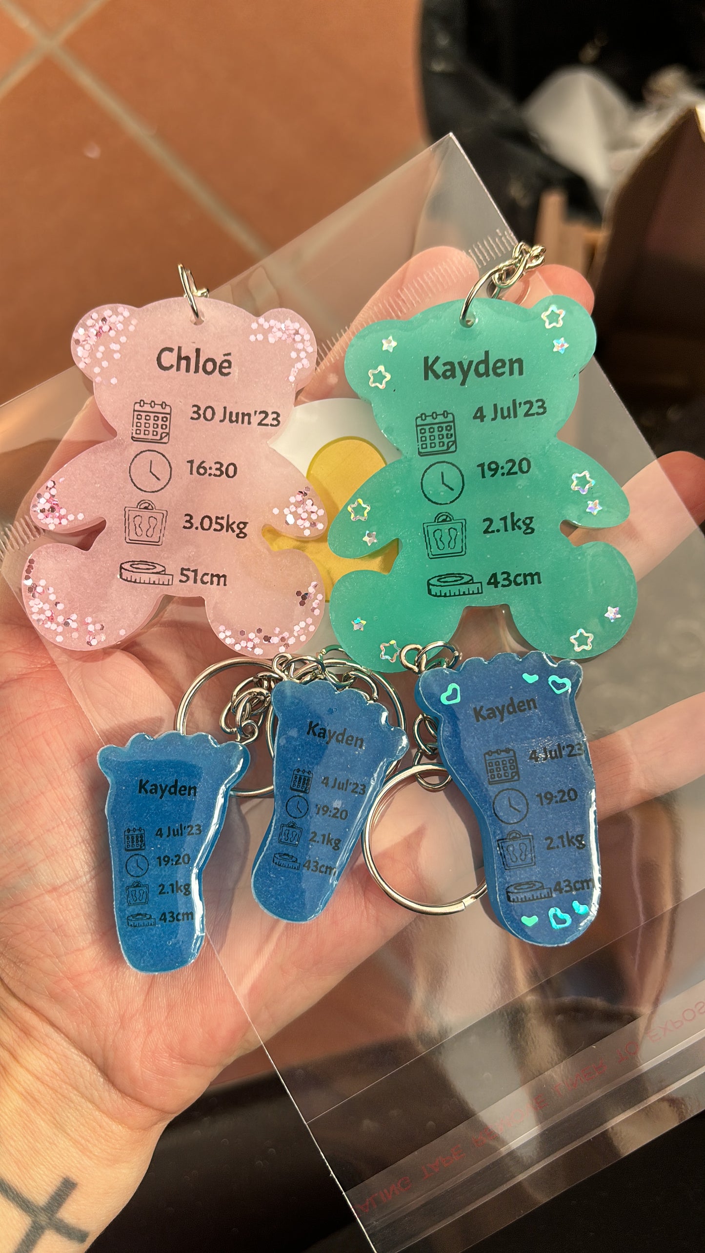 Teddy Bear Birth Detail Key Chain