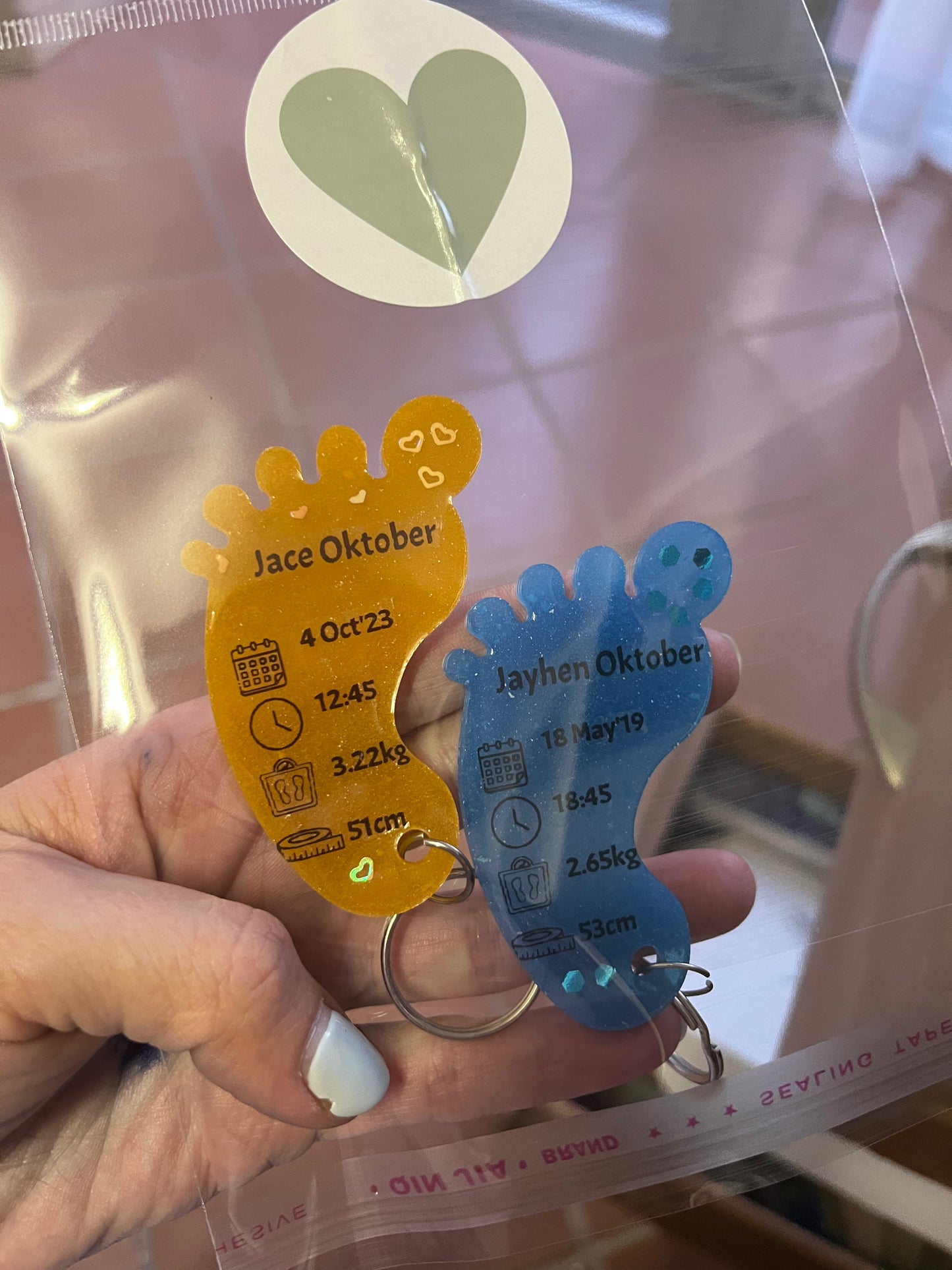 Large Foot Birth Detail Key Chain