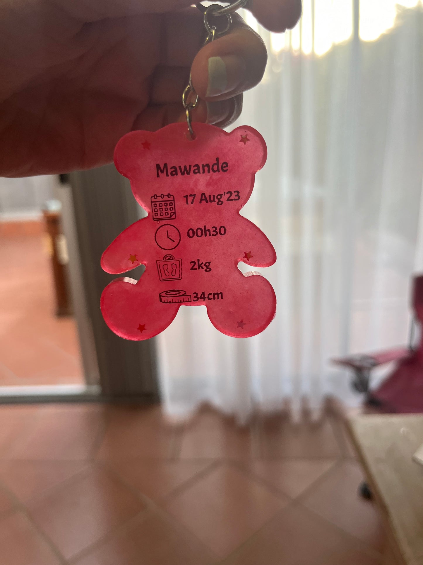 Teddy Bear Birth Detail Key Chain
