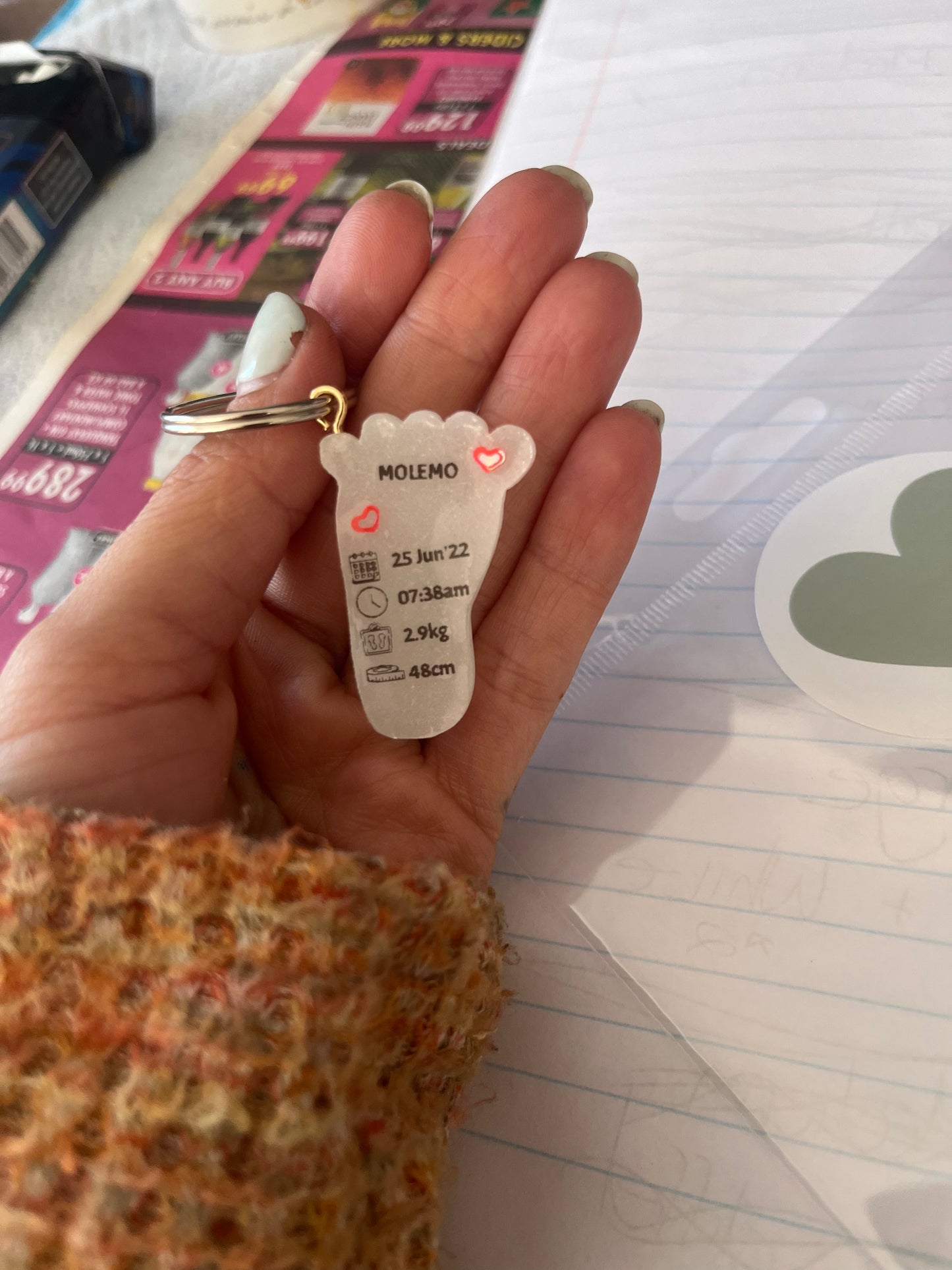 Extra Small Foot Birth Detail Key Chain