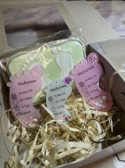 Large Foot Birth Detail Key Chain