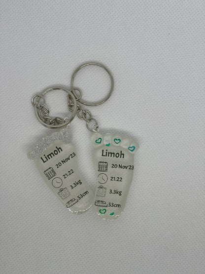 Small Foot Birth Detail Key Chain