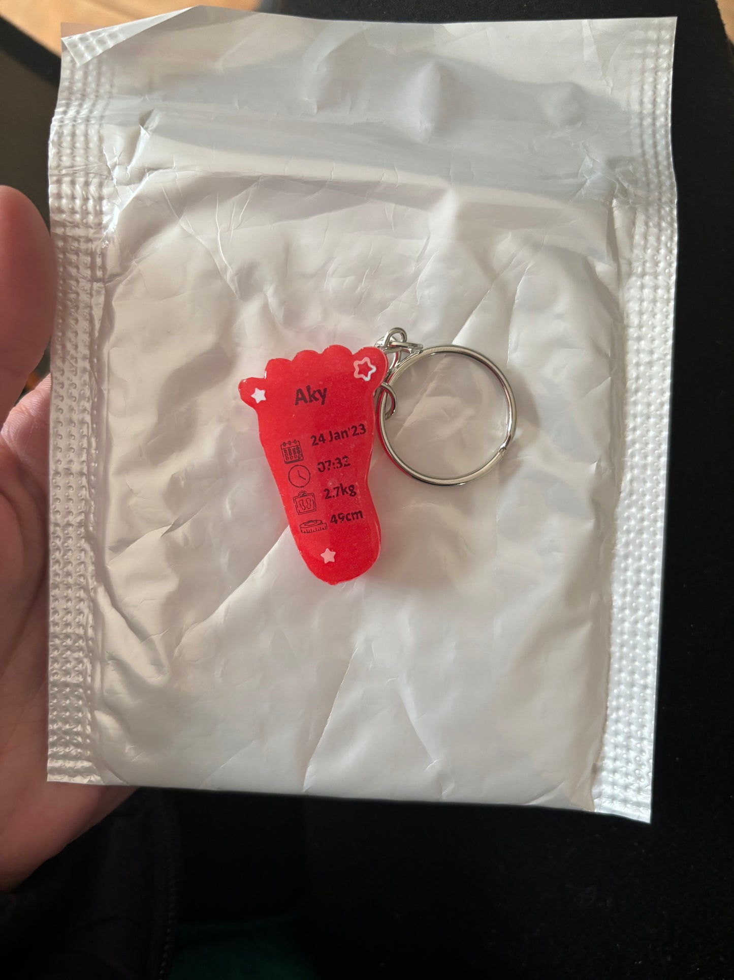 Extra Small Foot Birth Detail Key Chain