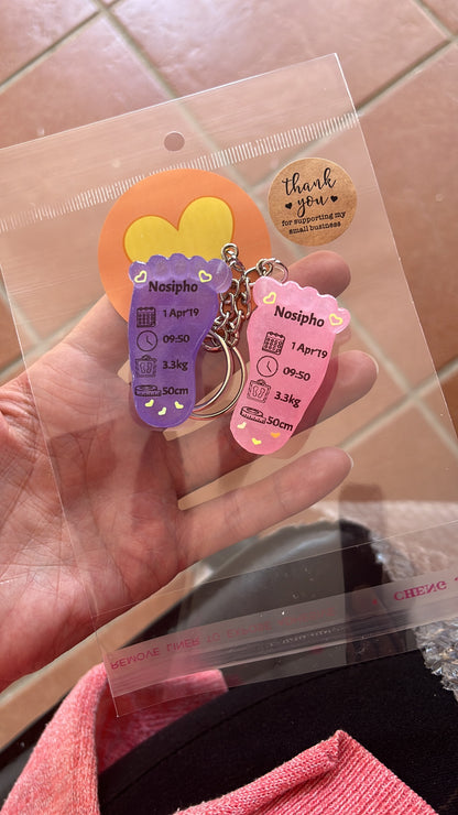 Small Foot Birth Detail Key Chain
