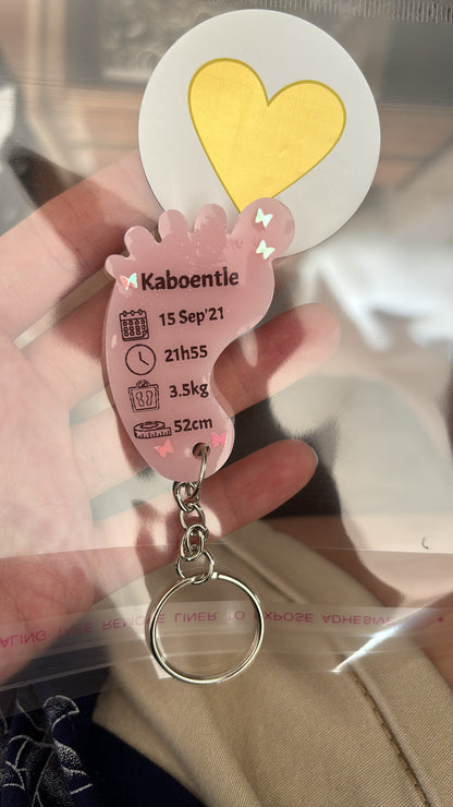 Large Foot Birth Detail Key Chain