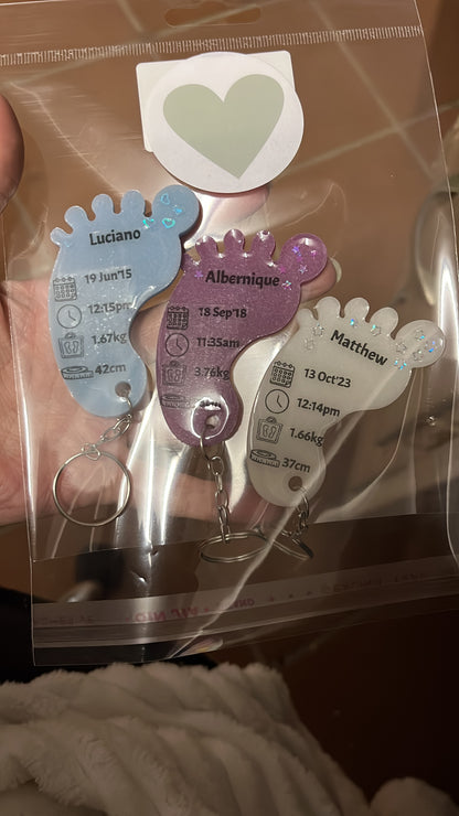 Large Foot Birth Detail Key Chain
