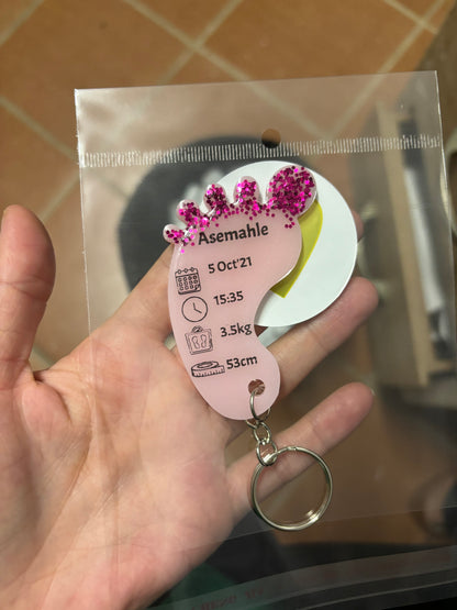 Large Foot Birth Detail Key Chain