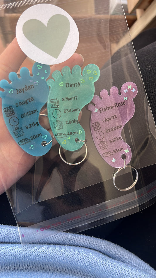 Large Foot Birth Detail Key Chain