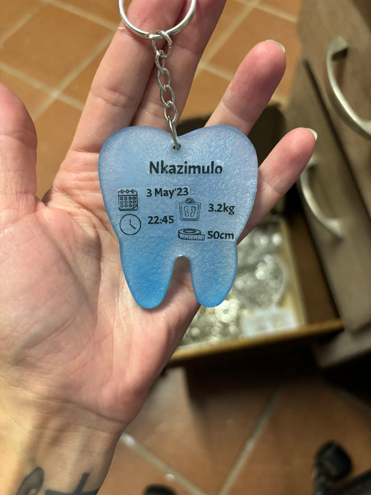 Baby Tooth Birth Detail Key Chain