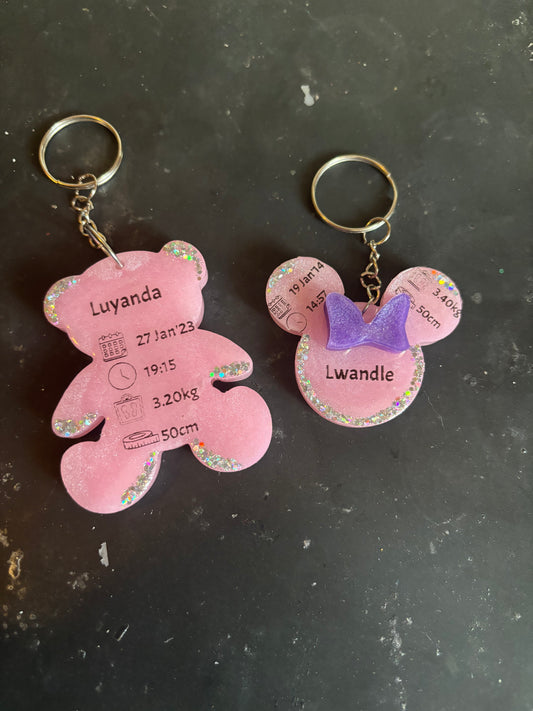 Small Minni/Mickey Mouse Birth Detail Key Chain