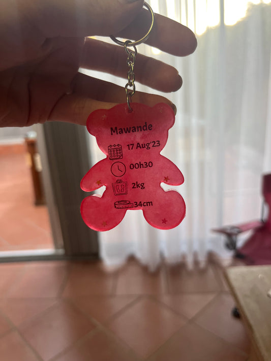 Teddy Bear Birth Detail Key Chain