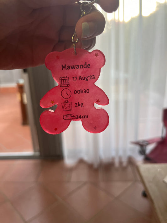 Teddy Bear Birth Detail Key Chain